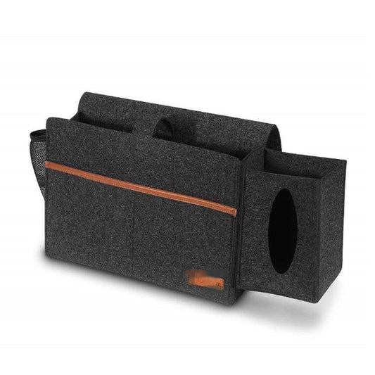 Bedside Caddy - Hanging Storage Pouch for Bedside, Couch, Dorm Room - Multi-Pocket Wall Mounted Felt Storage Organizer for Bedroom,With Tissue Box Cover Holde (Dark Gray) - color: Dark Gray