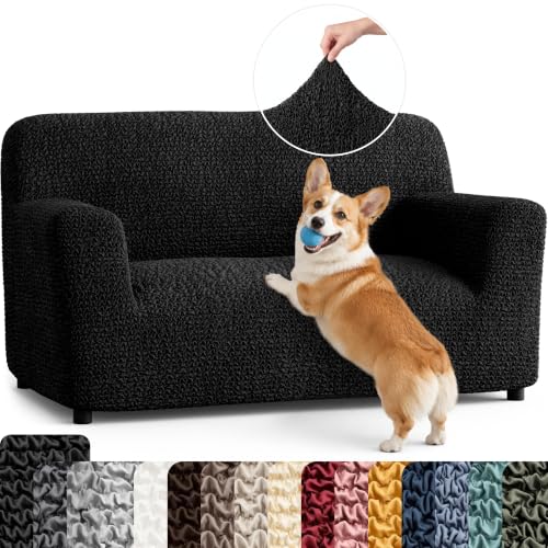 Premium Stretch Couch Covers for Sofa - Sofa Chair Cover Washable, Dogs & Pets Friendly - Elastic Polyester Loveseat Slipcovers - Non-Slip Love Seat Couch Covers - Black (40"-63" Wide) - color: Black, size: 40"-63" Wide