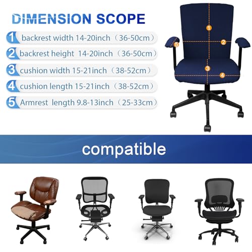 Tallew 4 Pcs Office Chair Covers Set Computer Universal Protective Stretchable Chair Seat Covers Desk Armrest Slipcovers Pads Office Cushion Backrest for Rotating (XL,Navy) - color: Navy Blue