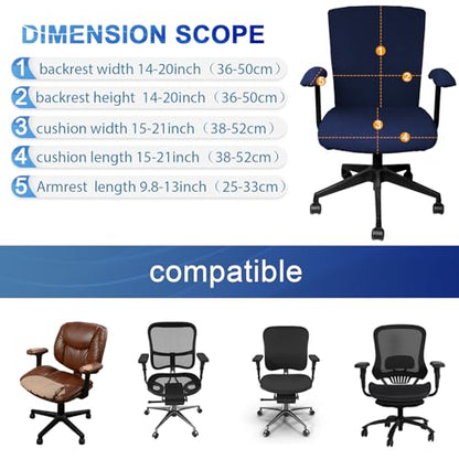 Tallew 4 Pcs Office Chair Covers Set Computer Universal Protective Stretchable Chair Seat Covers Desk Armrest Slipcovers Pads Office Cushion Backrest for Rotating (XL,Navy) - color: Navy Blue