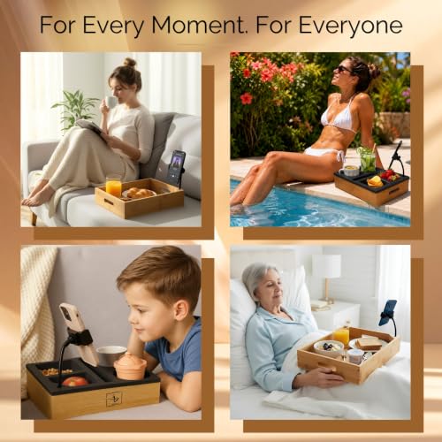 Couch Caddy with Cup Holder | Wood Couch Cup Holder Tray for Drinks, Snacks & Remotes | Sofa Couch Organizer with Phone & Cup Holder Tray (Black) - color: Black