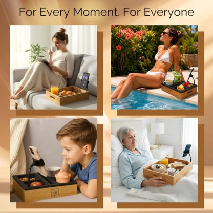 Couch Caddy with Cup Holder | Wood Couch Cup Holder Tray for Drinks, Snacks & Remotes | Sofa Couch Organizer with Phone & Cup Holder Tray (Black) - color: Black