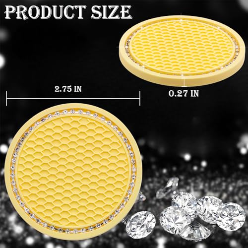 2PCS Bling Cup Holder Coaster, 2.75 Inch Auto Car Cup Holder Insert Coasters, Soft Silicone Anti-Slip Shockproof, Universal Vehicle Interior Accessories for Women Girls (Yellow & White) - color: Yellow & White, size: 2 pcs