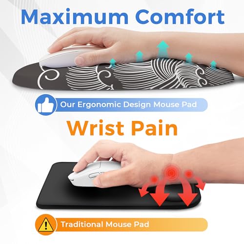 Ergonomic Mouse Pad with Wrist Support, Memory Foam Wrist Rest for Pain Relief & Carpal Tunnel, Non-Slip Base for Office, Computer, PC, Laptop (12x8x1.2inch, Japanese Sunrise) - color: 01 Japanese Sunrise