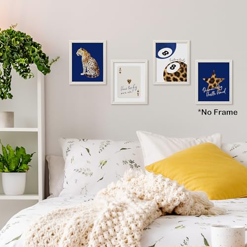 TLESKE Navy Blue Preppy Cheetah Leopard Posters Prints Unframed 8x10 Set of 4, Navy Blue Trendy Lucky 8 Balls Wall Art Prints Decor for Teen Girls Dorm Bedroom, Retro Cheetah Print Wall Pictures - color: navy blue cheetah, size: 10L" x 8W"