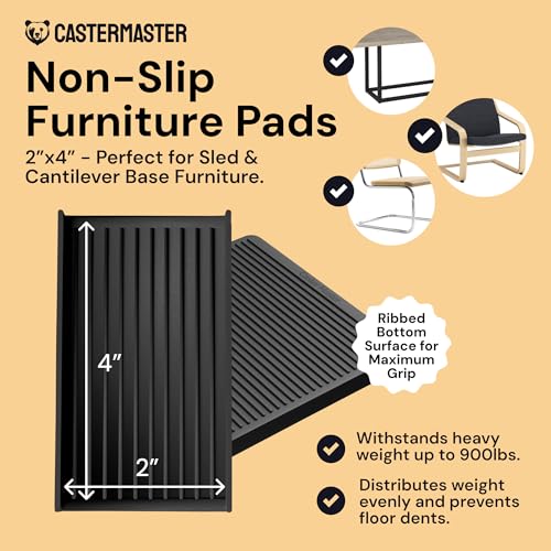 CasterMaster Rectangular Rubber Pads - 2x4 in Black, 4 Pack | Anti-skid rectangular caster cups - Use for chairs & furniture, non-slip floor protection - color: Black, size: 2'' x 4'' (Pack of 4)