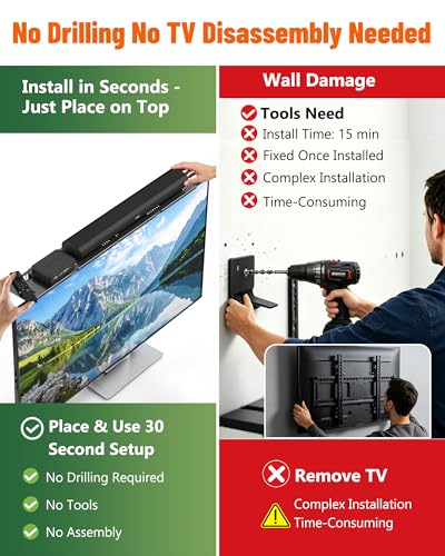 Soundbar Mount, No Drilling Steel TV Top Shelf Fits Most of Sound Bars Up to 15 Lbs, Universal Sound Bar TV Mount Bracket, Sound Bar Stand Compatible with Samsung, Sony, LG,Bose, 33.8x4.7inch - size: 33.8"