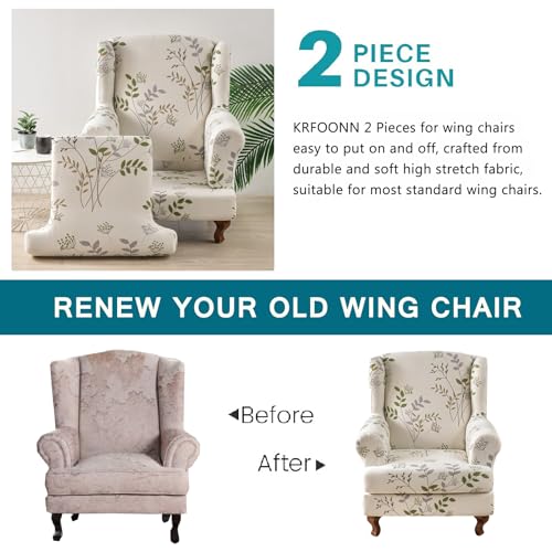 KRFOONN Wingback Chair Covers Slipcovers 2 Piece Stretch Wing Chair Covers Spandex Slipcovers Wingback Sofa Covers Armchair Covers Non-Slip Furniture Protector for Living Room Wingback Chairs, A20 - color: A20