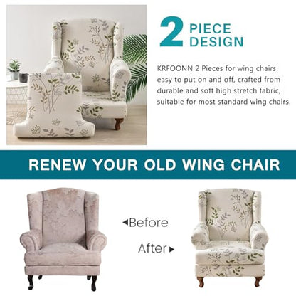 KRFOONN Wingback Chair Covers Slipcovers 2 Piece Stretch Wing Chair Covers Spandex Slipcovers Wingback Sofa Covers Armchair Covers Non-Slip Furniture Protector for Living Room Wingback Chairs, A20 - color: A20