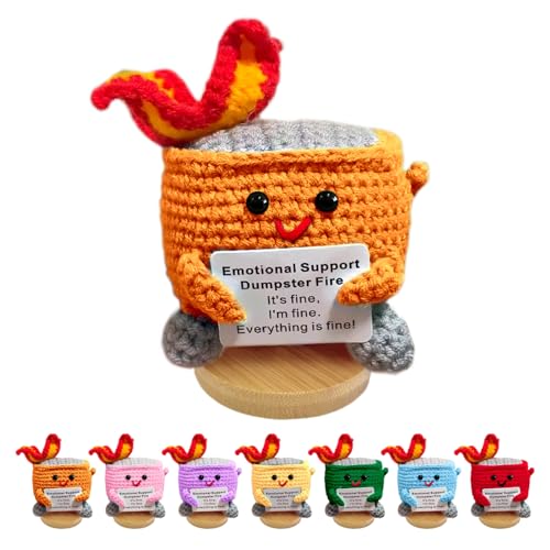 Emotional Support Dumpster Fire - Positive Crochet Birthday Easter Basket Stuffers Essentials Gift for Women Men Girls Coworker Friend, Handmade Knitted Doll for Home Office Accessories Decor (Orange) - color: Orange