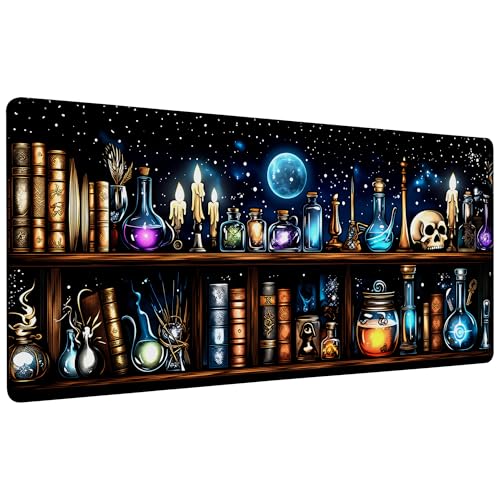 Magic School Witch Apothecary Skull Gaming Mouse Pad 35.4 x 15.7 Inches with Non-Slip Rubber Base, Smooth Cloth Surface Desk Keyboard Mat for Computer, PC, Laptop, Desktop - color: Magic School Witch Apothecary Skull