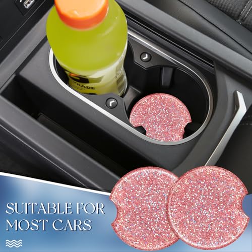 Swooflia Flower Car Cup Holder Coasters for Women - 2.75 Inch Cute Resin Clear Automotive Drink Cupholder Insert Car Accessories 2 Pack Bling Pink - color: Bling Pink