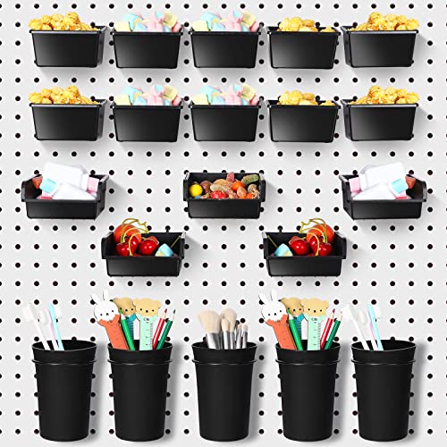 Yookeer 20 Pcs Pegboard Bins and Cups with Hooks and Loops Peg Assortment Organizer Accessories Various Tool Organizer Pegboard Baskets Set for Garage Workshop Workbench Office(Black) - color: Black