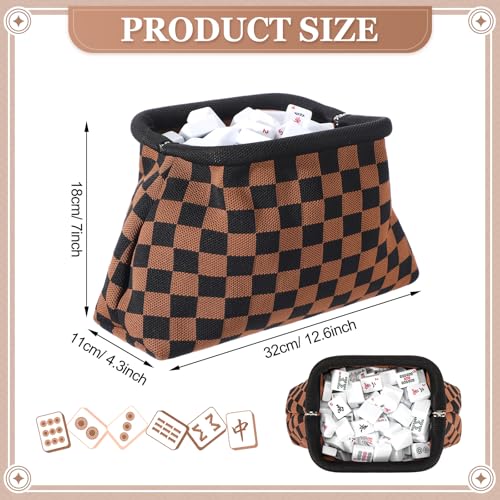 Mahjong Tile Bag Mahjong Empty Bag Crochet Purses Mah Jong Accessories and Gift for Women Game Lover Summer Vacation Supplies (Black Plaid,Black Plaid) - color: Black Plaid, style: Black Plaid