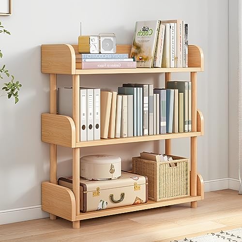 OSCHF 3-Tier Wooden Open Bookcase - Modern Display Bookshelf with Top Edge and Solid Wood Frame for Home and Office, Storage Cabinet, Oak - color: Oak, size: 3-tier