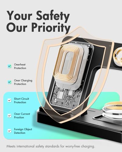 Wireless Charger iPhone Charging Station: 3 in 1 Charger Stand Multiple Devices for Apple - iPhone 17 16e 16 15 14 Pro Max 13 12 11 - Watch 11 10 9 8 7 6 5 4 3 2 SE and Ultra Series - Airpods 4 3 Pro - color: Black