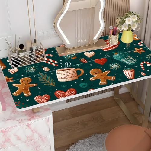Cozy Christmas Food Desktop Sticker 39.37x23.62In, Gingerbread Hot Cocoa Desk Decal, Easy Clean Table Surface Sticker, Warm Holiday Home Decor - color: Colorful208
