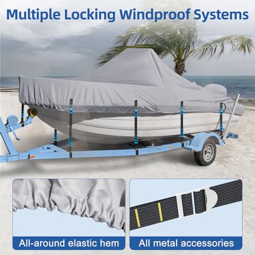 Center Console Boat Cover, 900D Heavy Duty Boat Center Console Cover, Waterproof Boat Covers 17-19 FT with Motor Cover and Metal Windproof Adjustable Buckle, Gray - color: Gray, size: 17'-19' Length , Beam Width up to 102" W