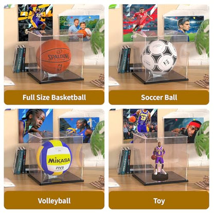 Basketball Display Case, Clear Acrylic Full Size Basketball Case Display, Assemble Soccer Ball Showcase, Sports Memorabilia Protector for Volleyball with Ball Stand - size: 11 x 11 x 11.4 inch