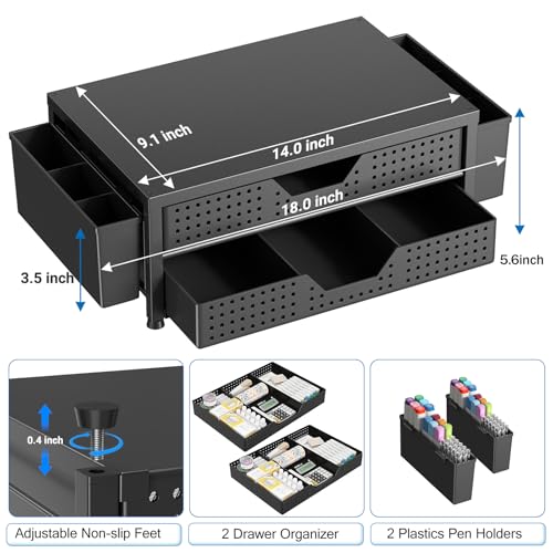 OPNICE Computer Monitor Stand Riser with 2 Drawers & 2 Pen Holders, Desk Organizer for Office Supplies, Laptop Stand for Desk, Workspace Desk Organizers and Accessories for Home Office, Black - color: Black - Double Drawer & Pen Holder, size: With Drawer