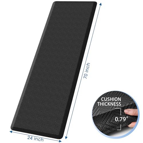 Mattitude 4/5 Inch Thick Kitchen Mat Cushioned Anti-Fatigue Floor Mat Water Resistant Non-Slip Mats and Rugs Standing and Comfort Desk Mats for House Sink Office Laundry (Black, 24"x70") - color: Black, size: 70"L x 24"W x 0.8"Th