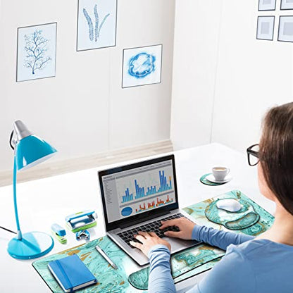 ARTSO Large Mouse Pad Set, Ergonomic Keyboard Wrist Rest Support, Memory Foam Gel Extended Non-Slip Desk Blotter Pad for Office, Home, Teal Turqoise Marble - color: Teal Turqoise Marble