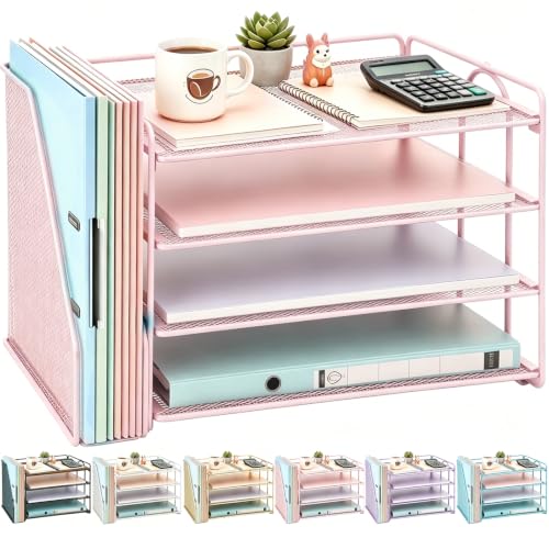 gianotter 4-Tier Paper Organizer With Magazine Holder, Desk Organizers and Accessories, Desk Accessories & Workspace Organizers, File Organizer for Office Supplies Storag (Pink, 4-Tier) - color: Pink, size: 4-Tier