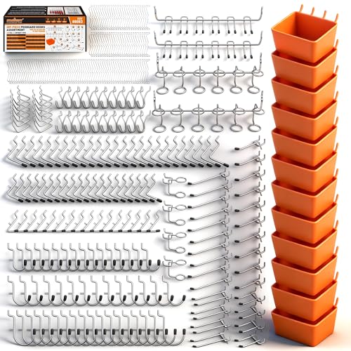 HORUSDY 309 PCS Pegboard Hooks Assortment Kit – 17 Types Heavy Duty Peg Board Hooks & Organizer Accessories – Fits 1/8 & 1/4 Inch Pegboard Durable Metal Wall Hooks for Garage Kitchen Workshop - style: 309PCS