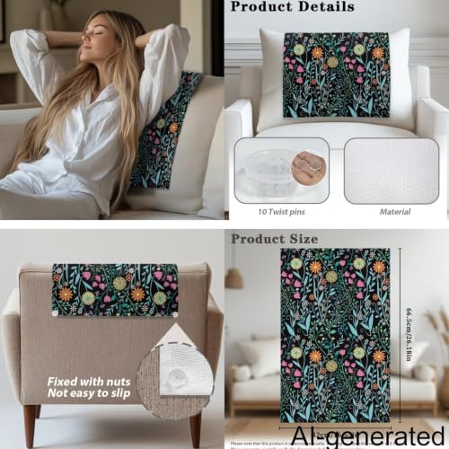 Sofa Headrest Armrest Cover Set Chair Recliner Armrest Cover Soft Breathable Sofa Headrest Covers Non Slip Headrests Slipcovers Lounge Chair Headrests Protector Flower - color: Flower