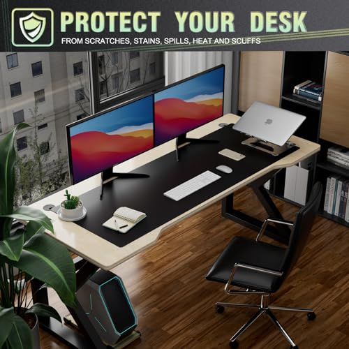K KNODEL Large Office Leather Desk Mat, Mouse and Keyboard Pad, Computer and Laptop Mat, Desktop Protector and Cover, Writing Pad and Blotter (47.2"x17", Black) - color: Black, size: 47.2" x 17"