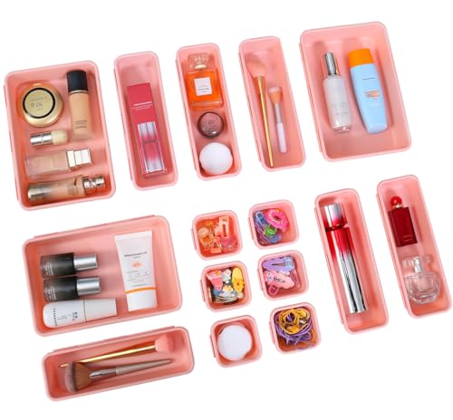 Kutesna 15 PCS Interlocking Desk Drawer Organizer Separator for Office,Bathroom,Kitchen,Makeup（Pink） - color: Pink, size: 15 pieces