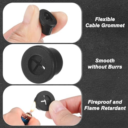 M METERXITY 6-Pack Rubber Grommets for Wiring 12mm Desk Grommet Double-Sided Flexible Cable Cord Grommet Desk Hole Cover for Cables/Wires Through Protection Cable Grommet [Black] - size: 12mm