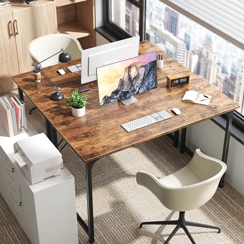 Huuger Computer Desk, 48 Inch Office Desk, Gaming Desk with Storage, Writing Desk Work Desk for Home Office, Study, Modern Simple Desk, Large Legroom, Metal Frame, Rustic Brown - color: Rustic Brown, size: 48inch