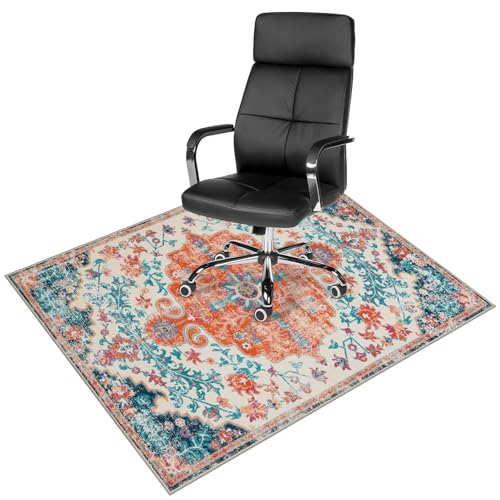 Anidaroel 48"x60" Office Chair Mat for Hardwood Floor, Desk Chair Mats for Hard Floors, Office Rug for Rolling Chair, Easy Glide Desk Floor Mat, Computer Gaming Chair Mat, Orange/Multi - color: Orange/Multi, size: 48"x60"
