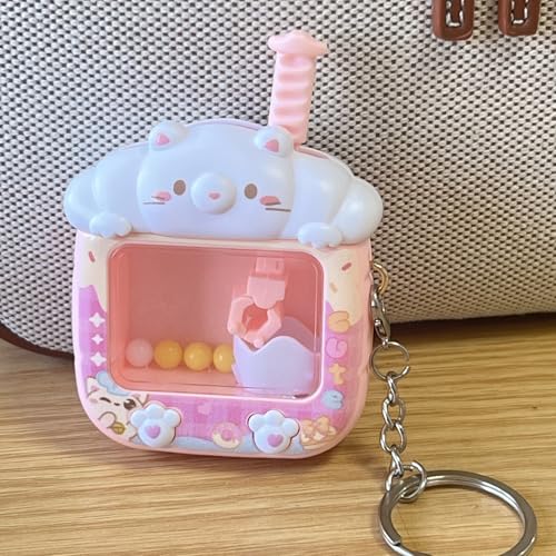 Aoekaff Mini Claw Machine Keychain Funny Tiny Arcade Games finger Toys Gifts for Bag Backpack Charm - color: Pink Cat