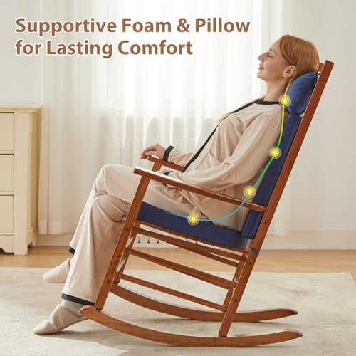 Waterproof Rocking Chair Cushions Outdoor & Indoor, Wooden Rocking Chair Pads, Non-Slip Large Glider Rocker Replacement Cushions with Pillow & Ties,Seat & Back Cushion for Rocker Blue - color: Blue