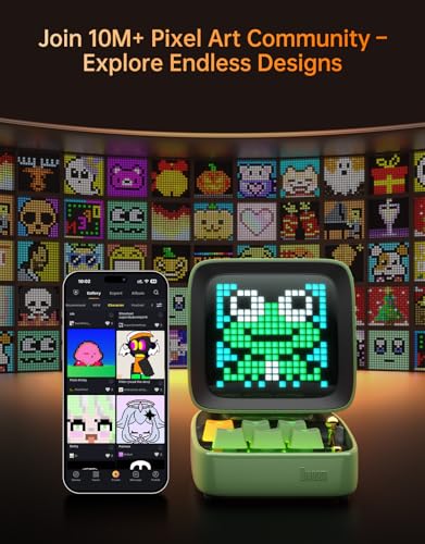 Divoom Ditoo Pro Retro Pixel Art Game Bluetooth Speaker with 16X16 LED App Controlled Front Screen (Green) - color: Green