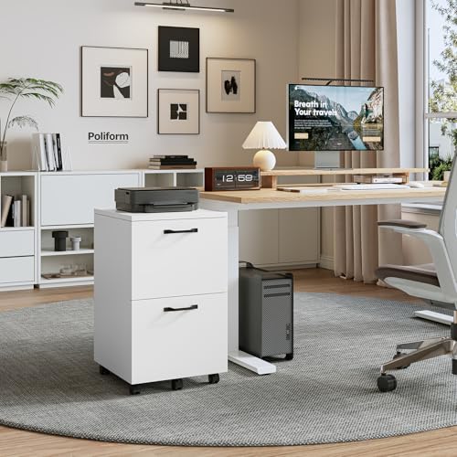 Sweetcrispy 2 Drawer Filing Cabinet White, Rolling Wood File Cabinets, Home Office Organizer, Under Desk Storage Lockable Wheels, Printer Stand, Storage Cabinet, White