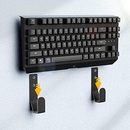Keyboard Wall Mount Storage,Metal Wall Hanger Rack with Adhesive & Screw in, Universal for Gaming Mechanical Keyboards, for Devices Thickness < 2.5cm - color: Black Metal