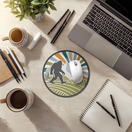 Boho Colourful Bigfoot Gifts Round Mousepad, Retro Bigfoot Walk in The Forest Mountain Mouse Pads for Desk Home Office Computers Laptop Accessories, Funny Office Decor for Women, 7.9x7.9 Inch - color: 05 Color