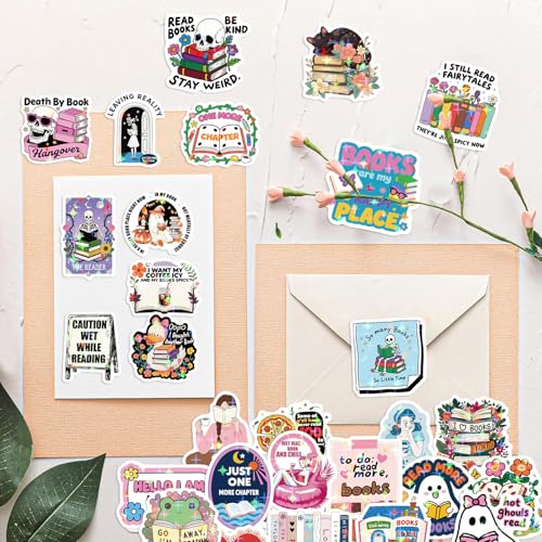 200 PCS Romance Book Stickers for Kindle, Holographic Bookish Sticker Pack Reading Glitter Vinyl Decals for Laptop Water Bottles Journal Scrapbook Waterproof