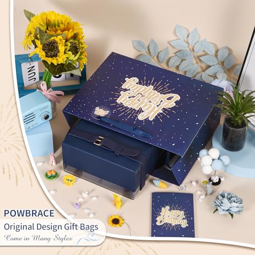 Powbrace 13" Blue Happy Birthday Gift Bag with Tissue Paper and Greeting Card for Party,Happy Birthday Gift Bag for Men Women, Gift Bags Medium size(1 PCS Blue) - color: 1 PCS Blue Gift Bag, size: 1 count (Pack of 1)