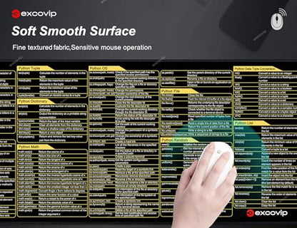 excovip Python Commands Shortcuts Mouse Pad -80x30x0.2 cm Extended Large Cheat Sheet Mousepad PC Office Spreadsheet Keyboard Mouse Mat Non-Slip Stitched Edge 0306 - color: For Python