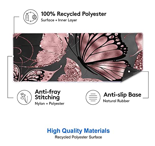 IMAYONDIA Gaming Mouse Pad for Women, Large Non-Slip Rubber Base Mousepad with Stitched Edges, Keyboard Mouse Mat Desk Pad for Work, Game, Office, 31.5x11.8 Inch - Rose Gold Glitter Foil Butterfly - color: Rose Gold Butterfly