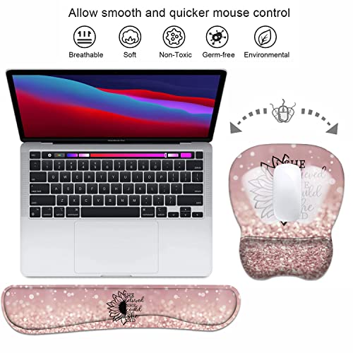 Mouse Pad Wrist Support and Keyboard Wrist Rest Set with Coasters, She Believed She Could So She Did Inspirational Quote with Non-Slip PU Base Ergonomic Mousepad for Home Office Working Studying - color: She Believed She Could So She Did Inspirational Quo