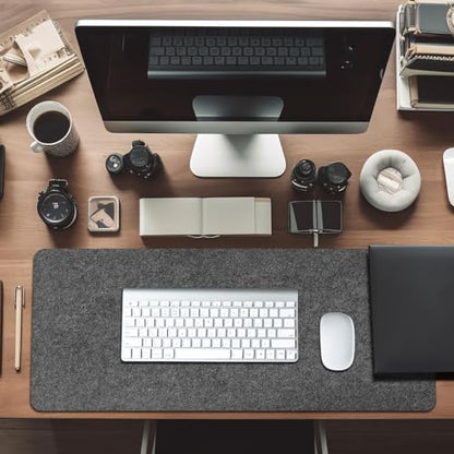 2 PCS Large Felt Desk mat, 40''x16'' with Non-Slip Full Desk Mouse Pad,Office Computer Desk for Keyboard Mat,Felt Desk Mat for Desk Pad Protector（100x40cm） - color: 2 Pcs Dark Gray