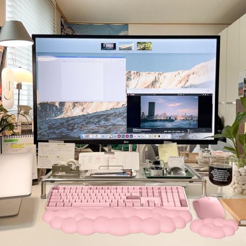 JIKIOU Upgrade Leather Cloud Keyboard Wrist Rest, Cloud Wrist Rest with Non-Slip PU Base, Comfortable Memory Foam Wrist Rest for Computer Laptop Mac Gaming Office and Pain Relief Wish Christmas Gift - color: 05pink
