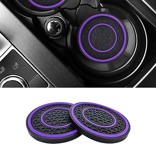 2 PCS Car Cup Holder Coaster,Car Coasters Cup Mats,2.75 Inch Universal Car Cup Coasters,Non-Slip Anti Dust Mats Cup Holder Insert Coaster, Suitable for Most Car Interior (Purple) - color: Purple