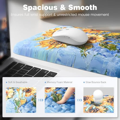 Ospelelf 3 in1 Ergonomic Wrist Rest Pad for Computer Keyboard and Mouse, Large Mouse Pad Set with Support for Office, Sunflower - color: Sunflower