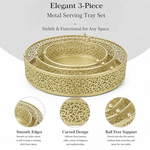 3-Piece Metal Cake Stand Set, Round Buffet Risers (8 to 12 Inch) – Sturdy Dessert Cupcake Pastry Candy Plate Stands for Wedding, Birthday Party & Event (3P-Gold) - color: Gold, size: 3P-Round(8IN to 12 IN)